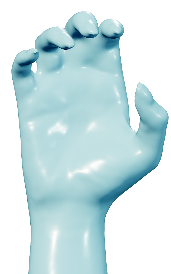 Poisson reconstruction of the s0038 scan, with surface bridges between the fingers.